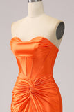 Orange Meerjungfrau Sweetheart Korsett Langes glitzerndes Ballkleid mit Schlitz