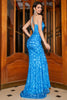 Laden Sie das Bild in den Galerie-Viewer, Meerjungfrau Spaghetti Träger Blaue Pailletten Langes Ballkleid