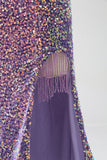 Sparkly Mermaid Helllila Pailletten Ballkleid mit Schlitz