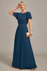 Laden Sie das Bild in den Galerie-Viewer, Marineblaues A-Linien-Kleid mit Rundhalsausschnitt und kurzen Ärmeln