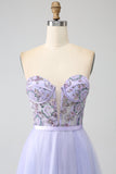 Lavendel A Line Tüll Korsett Ballkleid mit Schlitz