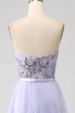 Lavendel A Line Tüll Korsett Ballkleid mit Schlitz