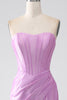 Laden Sie das Bild in den Galerie-Viewer, Trägerloses lila Meerjungfrauen-Korsett-Ballkleid mit Plissee