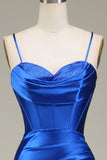 Königsblaues Spaghettiträger-Meerjungfrauen-langes Ballkleid mit Schlitz