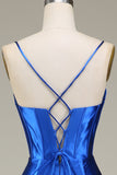 Königsblaues Spaghettiträger-Meerjungfrauen-langes Ballkleid mit Schlitz