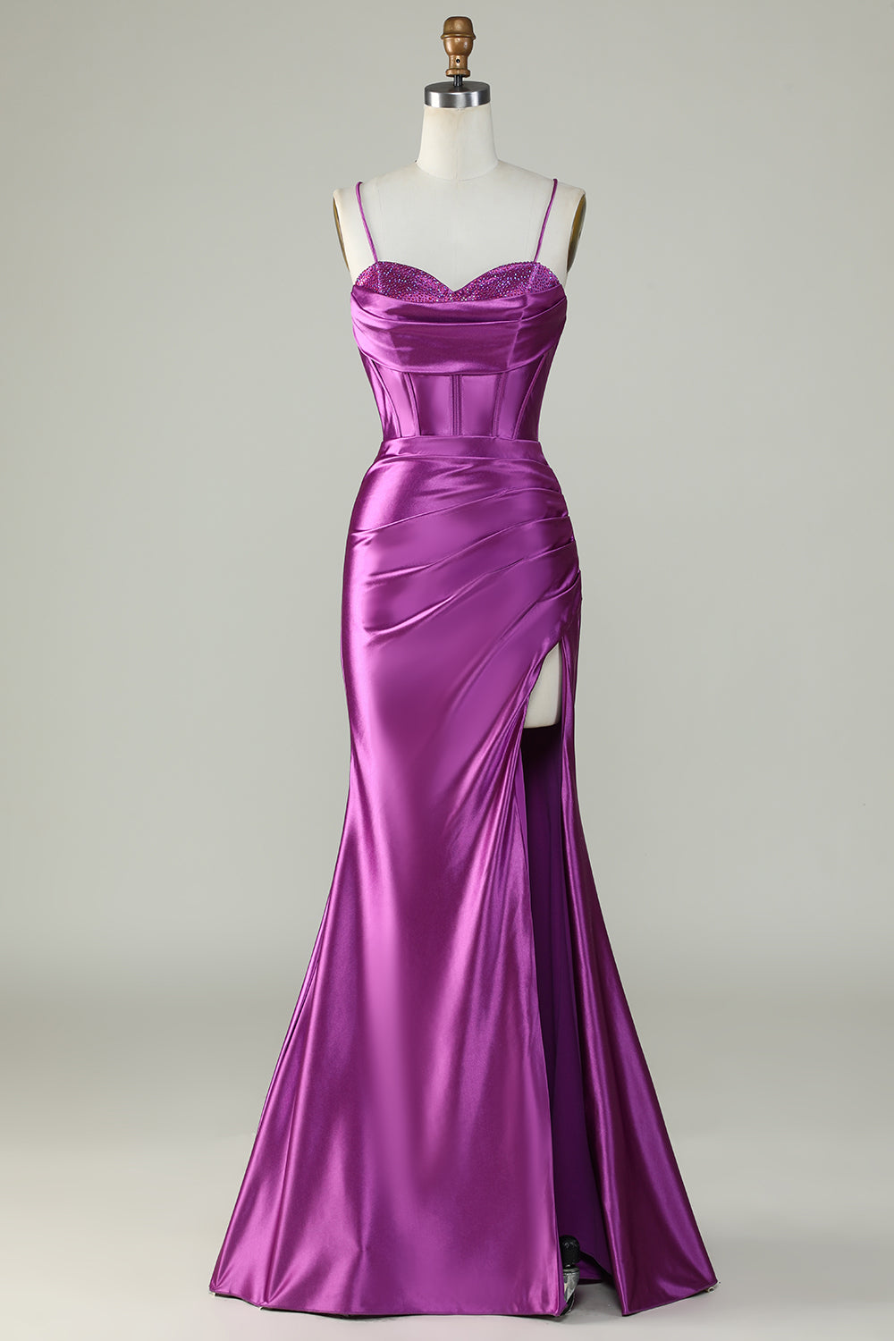 Königsblaues Spaghettiträger-Meerjungfrauen-langes Ballkleid mit Schlitz
