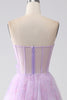 Laden Sie das Bild in den Galerie-Viewer, Lavendelfarbenes, trägerloses Korsett-Ballkleid mit Perlen