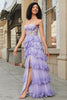 Laden Sie das Bild in den Galerie-Viewer, Prinzessin A Linie Sweetheart Lavendel Korsett Ballkleid mit gestufter Spitze