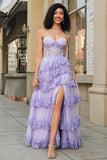 Prinzessin A Linie Sweetheart Lavendel Korsett Ballkleid mit gestufter Spitze