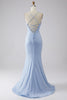 Laden Sie das Bild in den Galerie-Viewer, Hellblaues glitzerndes Meerjungfrauen-Ballkleid mit Schlitz