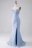 Laden Sie das Bild in den Galerie-Viewer, Hellblaues glitzerndes Meerjungfrauen-Ballkleid mit Schlitz