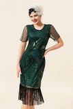 Scheide Rundhals Dunkelgrünes 1920er Jahre kleid mit Quaste