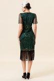 Scheide Rundhals Dunkelgrünes 1920er Jahre kleid mit Quaste