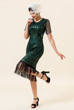 Scheide Rundhals Dunkelgrünes 1920er Jahre kleid mit Quaste