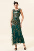 Laden Sie das Bild in den Galerie-Viewer, Scheide Rundhals Dunkelgrün Liebe Herz Perlen Gatsby 1920er Jahre Kleid