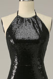 Neckholder-Pailletten schwarzes rückenfreies Ballkleid mit Schlitz