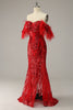 Laden Sie das Bild in den Galerie-Viewer, Pailletten Schatz Meerjungfrau Abendkleid mit Federn