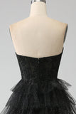 Glitter Sweetheart Schwarzes Korsett Ballkleid mit Schlitz