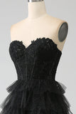 Glitter Sweetheart Schwarzes Korsett Ballkleid mit Schlitz