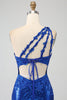 Laden Sie das Bild in den Galerie-Viewer, Königsblaues Meerjungfrauen-Ballkleid mit einer Schulter und Schlitz