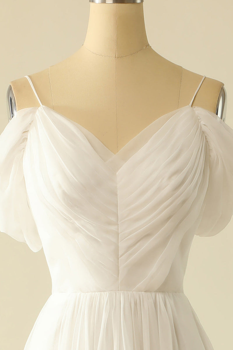 Laden Sie das Bild in den Galerie-Viewer, Weiß von der Schulter Tüll Brautkleid