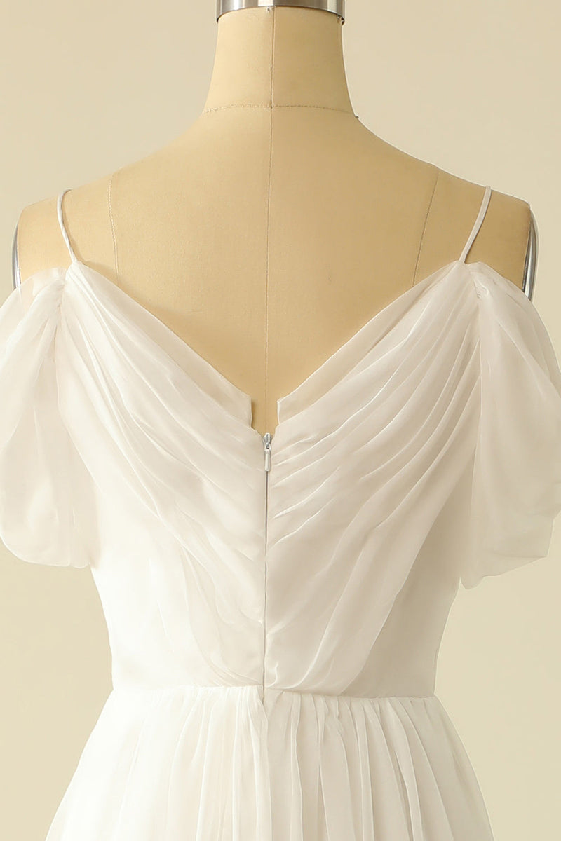 Laden Sie das Bild in den Galerie-Viewer, Weiß von der Schulter Tüll Brautkleid