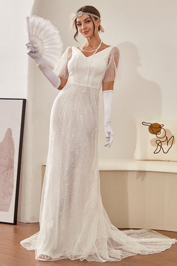 Meerjungfrau Weiß V-Ausschnitt Brautkleid