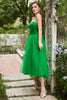 Laden Sie das Bild in den Galerie-Viewer, Grünes Tülle A-Linie Midi Ballkleid mit Rüschen