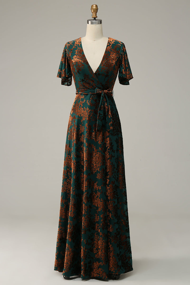 Laden Sie das Bild in den Galerie-Viewer, Burnout Samt Dunkelgrün Kleid für die Brautmutter