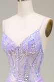 Sparkly Mermaid LighT Lila Korsett Ballkleid mit Schlitz