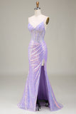 Sparkly Mermaid LighT Lila Korsett Ballkleid mit Schlitz