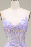 Sparkly Mermaid LighT Lila Korsett Ballkleid mit Schlitz