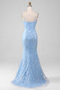 Laden Sie das Bild in den Galerie-Viewer, Hellblaues Meerjungfrauen-glitzerndes Pailletten-Langkorsett-Ballkleid
