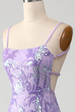 Hellviolettes rückenfreies Ballkleid mit Pailletten