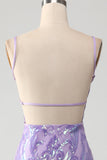 Hellviolettes rückenfreies Ballkleid mit Pailletten