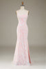 Laden Sie das Bild in den Galerie-Viewer, Meerjungfrau Sparkly Pink Ballkleid mit Schlitz