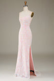 Meerjungfrau Sparkly Pink Ballkleid mit Schlitz