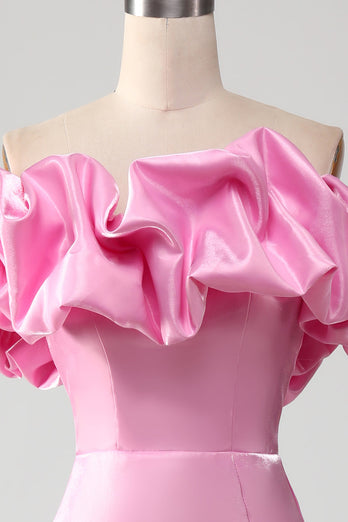 Meerjungfrau schulterfreies rosafarbenes Ballkleid mit geteilter Vorderseite