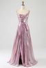 Laden Sie das Bild in den Galerie-Viewer, Atemberaubendes A-Linien-Spaghettiträger-Kleid mit rosa langem Ballkleid mit geteilter Vorderseite