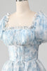 Laden Sie das Bild in den Galerie-Viewer, Blush A Line Viereckiges Kleid für den Abschlussball mit Rüschen