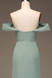 Dusty Salbei schulterfreies Chiffon-Plissee-langes Brautjungfernkleid