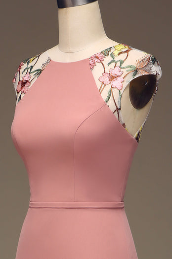 Dusty Rose Maxi-Brautjungfernkleid aus Chiffon und Stickerei in A-Linie