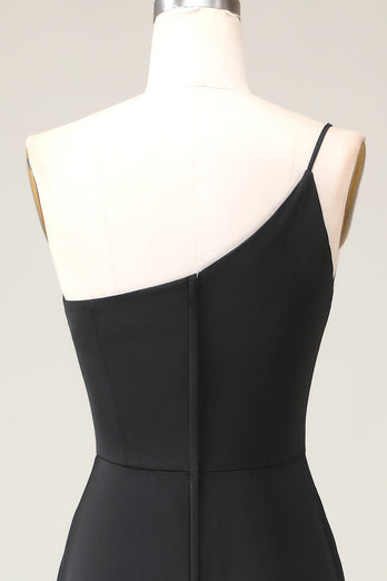 Schwarzes A-Linien-Chiffon-Brautjungfernkleid mit einer Schulter