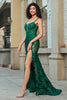 Laden Sie das Bild in den Galerie-Viewer, Stylisches Meerjungfrauen-Spaghettiträger-Kleid Dunkelgrünes langes Ballkleid mit Applikationen