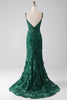Laden Sie das Bild in den Galerie-Viewer, Dunkelgrünes Meerjungfrauen-Spaghettiträger-langes Ballkleid mit Applikationen