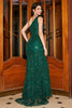 Laden Sie das Bild in den Galerie-Viewer, Atemberaubendes Meerjungfrauen-One-Shoulder-Kleid mit dunkelgrünen Pailletten und langem Ballkleid mit Schlitz