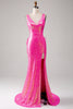 Laden Sie das Bild in den Galerie-Viewer, Glitzerndes pinkfarbenes Meerjungfrauen-Ballkleid mit Schlitz