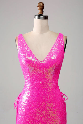 Glitzerndes pinkfarbenes Meerjungfrauen-Ballkleid mit Schlitz
