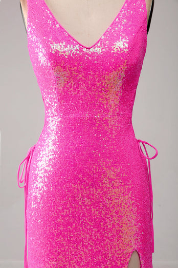 Glitzerndes pinkfarbenes Meerjungfrauen-Ballkleid mit Schlitz