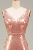 Sparkly Blush Mermaid Ballkleid mit Schlitz